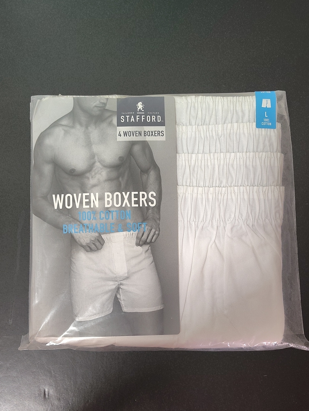 Stafford White 4-Pack Woven Men’s Boxers Underwear - Size L 36-38
